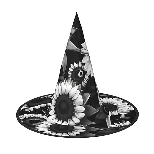 ZISHAK Schwarz-weiße Sonnenblumen, trendiger Halloween-Hexenhut für Damen – ultimativer Partyhut für das beste Halloween-Kostüm-Ensemble von ZISHAK