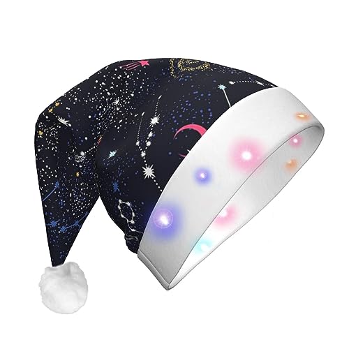 ZISHAK Sternbild Sternhaufen Galaxien Festliche LED-beleuchtete Plüsch-Weihnachtsmütze: Die ultimative Party-Kopfbedeckung für unvergessliche Feiern von ZISHAK