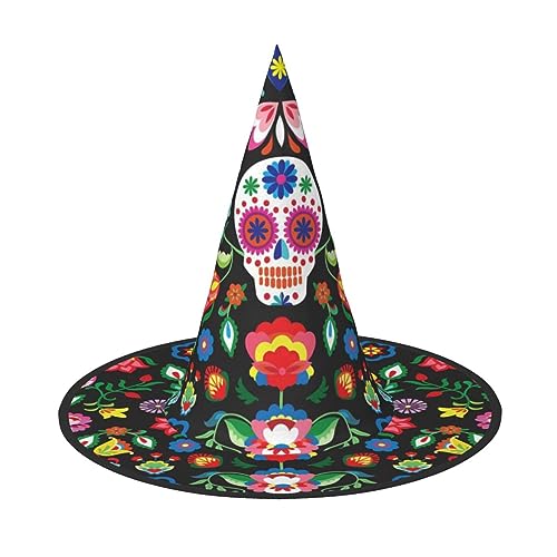 ZISHAK Sugar Horror Skull And Flowers Trendy Halloween Witch Hat For Women - Ultimate Party Hat For Best Halloween Costume Ensemble von ZISHAK