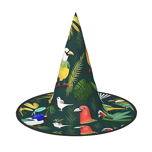 ZISHAK Trendiger Halloween-Hexenhut mit tropischen Vögeln und Pflanzenblättern für Damen – ultimativer Partyhut für das beste Halloween-Kostüm-Ensemble von ZISHAK