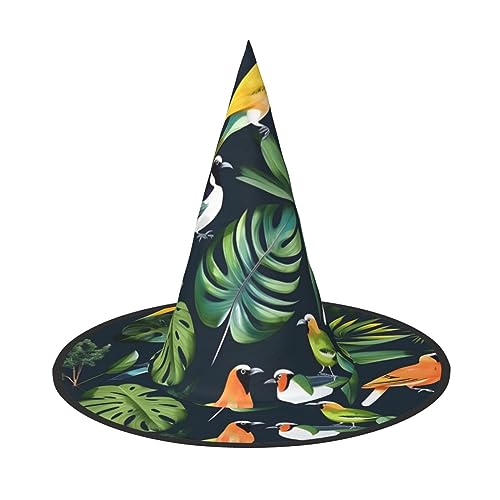 ZISHAK Tropische Vögel Pflanze Blatt Trendy Halloween Hexenhut für Frauen - Ultimativer Partyhut für das beste Halloween-Kostüm-Ensemble von ZISHAK
