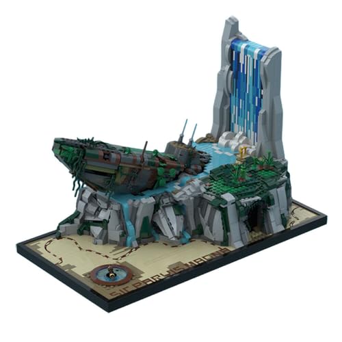 ZITIANYOUBUILD Diorama mit Wasserfall, Cliffside und verfallenem U-Boot, 2914 Teile, MOC ab 18 Jahren von ZITIANYOUBUILD