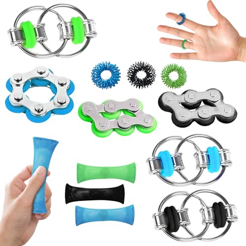 ZITUZY 12 Stück Fidget Spielzeug Set, Anti-Stress Spielzeug, ADHS Spielzeug, Akupressur Ring, Schlüssel-Flip-Ketten, Finger Spielzeug, Squeeze Spielzeug Antistress, für Kinder Erwachsene von ZITUZY