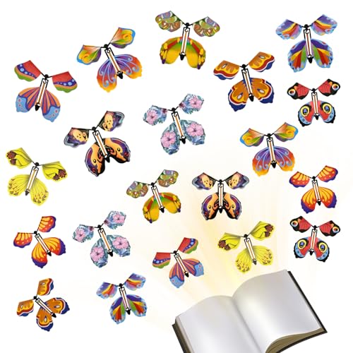 ZITUZY 20 Stück Fliegende Schmetterlinge Magische, 10 Stile Schmetterling mit Gummiband, Fliegender Schmetterling Karte， Kinderspielzeug Schmetterling Karte, für Geburtstag, Hochzeit von ZITUZY