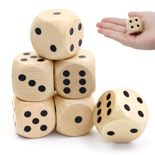 ZITUZY 6 Stück Würfelspiel Holz, Großer Würfel, Spielwürfel Groß, Holzwürfel Würfelspiele Würfel Holz 3cm, Hölzerne Dice für Brettspiele, Kartenspiele, Partyspiele von ZITUZY