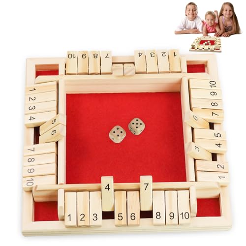 ZITUZY Shut The Box Spiel, Woods Brettspiel, Hölzern Woods Spiel, 4-Spieler Shut The Box Spiel Würfelspiel, Geeignet für 1 Bis 4 Spieler (Rot) von ZITUZY