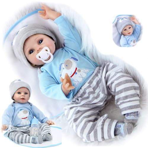 ZIYIUI 22 Zoll Reborn Baby 55 cm Realistisch Silicone Doll Weichkörper Lebensechtes Reborn Puppe öffnen Augen Reborn Baby Junge Kinder Mädchen Spielzeug Geschenke von ZIYIUI