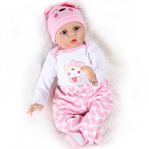 ZIYIUI Lifelike Reborn Baby - 22 Zoll Realistic Reborn Baby Mädchen Weiche Silikonpuppe Handgefertigt Reborn Puppe Toddler Mit Zubehör-Geeignet für Kinder ab 3 Jahren - Reborn Baby Puppe Mädchen 55cm von ZIYIUI