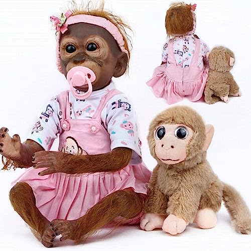 ZIYIUI 21inch 52cm Monkey Doll Reborn Wirklich lebensechte Schimpansen Handgemachte Weiche Silikon Vinyl Realistisch aussehende süße Babypuppen Kleinkind Mädchen Spielzeug von ZIYIUI