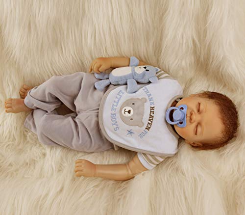 ZIYIUI 22 Zoll 55 cm Lebensechte Reborn Babypuppe Junge wie Echtes Baby Weich Vinyl Silikon echt Babypuppen Lebensechte Puppe Neugeborenen Baby Puppe Junge Kinderspielzeug von ZIYIUI