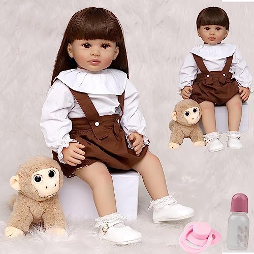 ZIYIUI 24 Zoll 60 cm Lebensechte Reborn Puppen Mädchen Weiche Silikon Simulation Neugeborene Reborn Babypuppe Lange Haare Braune Augen Mädchen Reborn Spielzeug Für Kinder von ZIYIUI