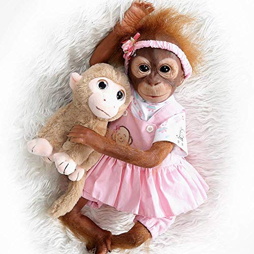 ZIYIUI Reborn Baby AFFE Puppe 21 Zoll 52 cm Reborn Puppe mit Tuch Körper Lebensechte Babypuppe Realistische AFFE Puppe mit Kuscheltier von ZIYIUI