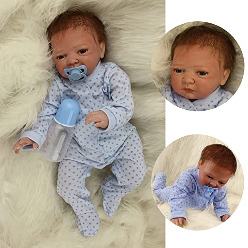 ZIYIUI 20Zoll 50cm Reborn Baby Realistisch Weiches Vinylsilikon Reborn Puppe Lebensecht Handgemachte Reborn Baby Junge mit Fütterungsset von ZIYIUI