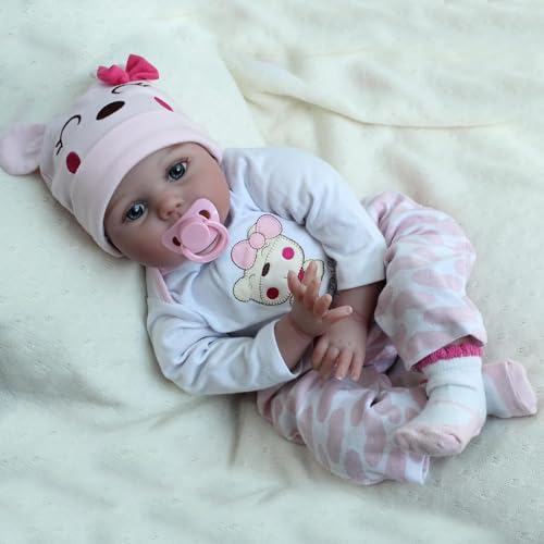 ZIYIUI Reborn Babys Puppe Lebensecht Mädchen 22Zoll 55cm Realistisch Weiches Vinylsilikon Reborn Puppen Neugeborene wie Echtes Baby in Rosa Kleidern von ZIYIUI