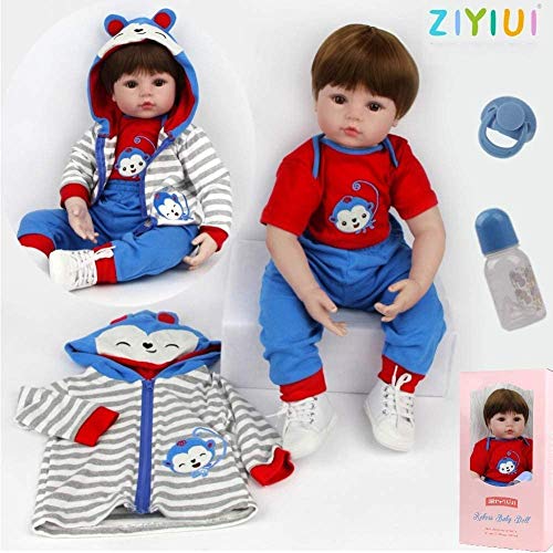 ZIYIUI Reborn Baby Junge 20 Zoll 50 cm Reborn Baby Lebensecht Soft Silicone Vinyl-Stoffpuppe, Blaue Und Rote Kleidung, Kapuze Mit BäRenohren Reborn Puppen Lebensecht Boys & Girls Toy Gifts von ZIYIUI