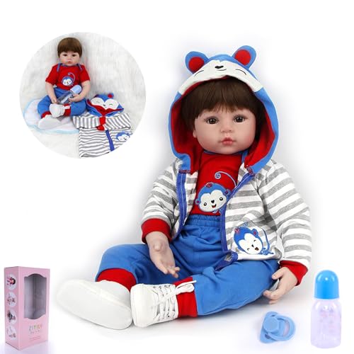 ZIYIUI Reborn Baby-Puppe Weiches Vinyl Silikon 22 Zoll 55 cm Realistisch Reborn Puppe Junge Lebensecht Handgemachtes Neugeborenen Puppe 3+ von ZIYIUI