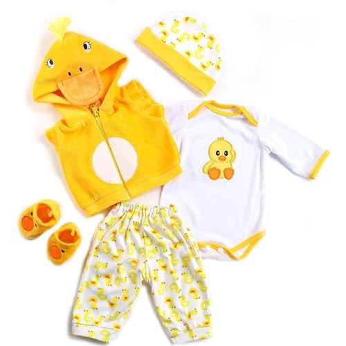 ZIYIUI Reborn Baby PuppenKleidung Outfit Zubehör Gelbe Ente 5-teiliges Set für 20-22 Zoll Rebornpuppen Neugeborene Mädchen und Jungen Babykleidung Babysets von ZIYIUI