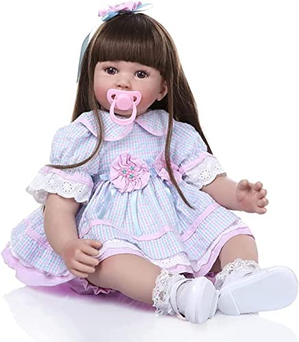 ZIYIUI Reborn Puppe 24 Zoll 60cm Lebensechte Weiche Babypuppe Vinyl Silikon Augen Braun Langes Haar Original Neugeborenes Reborn Baby Mädchen Kleinkind Spielzeug (Large) von ZIYIUI