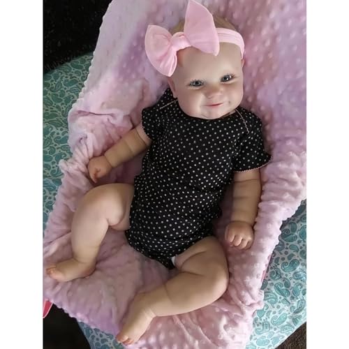 ZIYIUI 22 Zoll Reborn Babys Doll Puppen Silikon Mädchen WiederGeboren Lebensecht Reborn Babypuppen Rosa Bär Outfit Realistische 55 cm Puppe Kinder Spielzeug von ZIYIUI