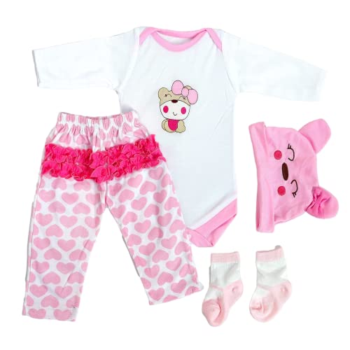 ZIYIUI Reborn Puppenkleidung, Rosa Herz Puppenkleidung 4er Set,Für Stehpuppen 50 - 55 cm,Vier Jahreszeiten Komfortable Puppenkostüme von ZIYIUI