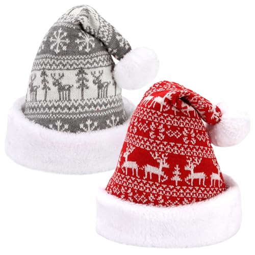 2Stück Weihnachtsmütze Erwachsene,Gestrickte Nikolausmütze,Weihnachtsmütze,Plüsche Nikolausmütze Für Damen Und Herren,Nikolausmützen Plüsch Weihnachten,Weihnachtshut Santa Hat,Für Weihnachten Deko (B) von ZJILIXIA