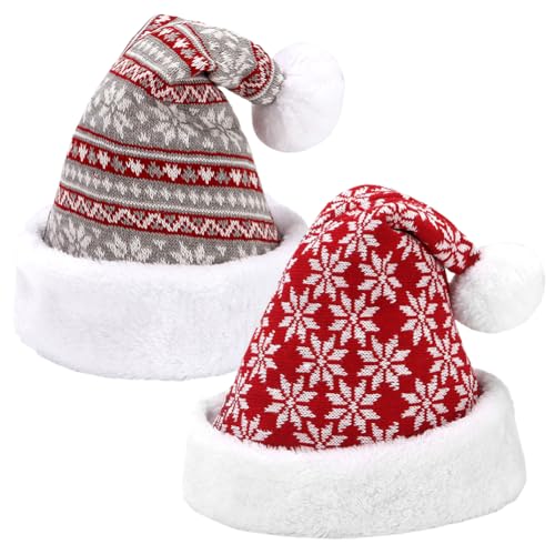 2Stück Weihnachtsmütze Erwachsene,Gestrickte Nikolausmütze,Weihnachtsmütze,Plüsche Nikolausmütze Für Damen Und Herren,Nikolausmützen Plüsch Weihnachten,Weihnachtshut Santa Hat,Für Weihnachten Deko (A) von ZJILIXIA