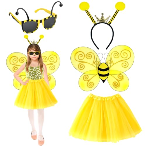 Biene Kostüm,Bienen Kostüm Accessoires Für Kinder Und Erwachsene,Bienenkostüm Mit Flügeln Antenne Stirnband Sonnenbrille,Bienenfee Ballerina Tutu Rock,Für Karneval Halloween Cosplay Party (Kinder) von ZJILIXIA