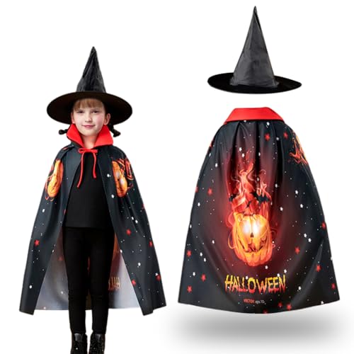 ZJILIXIA Kinderumhang Für Halloween,Halloween Hexenumhang,Kinder Halloween Kostüm,Wizard Cape Witch Umhang Mit Hut,Halloween Cape Vampir Kostüm Kinder Für Karneval Halloween Cosplay Mottopartys (D) von ZJILIXIA