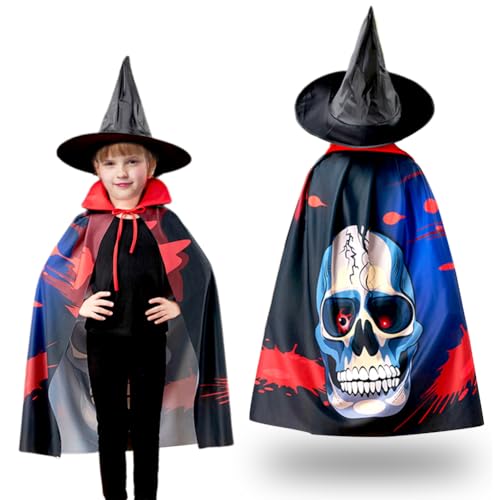 ZJILIXIA Kinderumhang Für Halloween,Halloween Hexenumhang,Kinder Halloween Kostüm,Wizard Cape Witch Umhang Mit Hut,Halloween Cape Vampir Kostüm Kinder Für Karneval Halloween Cosplay Mottopartys (B) von ZJILIXIA