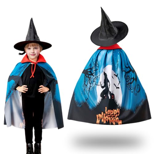 ZJILIXIA Kinderumhang Für Halloween,Halloween Hexenumhang,Kinder Halloween Kostüm,Wizard Cape Witch Umhang Mit Hut,Halloween Cape Vampir Kostüm Kinder Für Karneval Halloween Cosplay Mottopartys (C) von ZJILIXIA