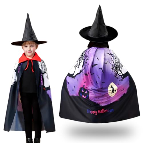 ZJILIXIA Kinderumhang Für Halloween,Halloween Hexenumhang,Kinder Halloween Kostüm,Wizard Cape Witch Umhang Mit Hut,Halloween Cape Vampir Kostüm Kinder Für Karneval Halloween Cosplay Mottopartys (A) von ZJILIXIA