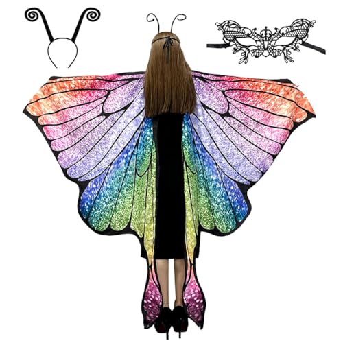 ZJILIXIA Schmetterling Kostüm Damen,Karneval Kostüm Damen,Schmetterlingsflügel Erwachsene,Schmetterling Flügel Umhang Mit Maske Und Stirnband,Schmetterlingskostüm Flügel,für Cosplay Karneval (B) von ZJILIXIA