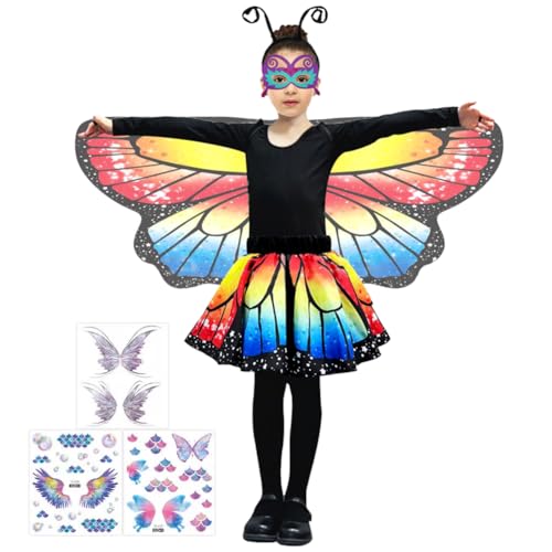 ZJILIXIA Schmetterling Kostüm Kinder,Schmetterling Flügel Umhang,Schmetterling Umhang Kostüm Mit Maske, Tüllrock,Haarreif Und Tattoos,Schmetterling Umhang Für Cosplay,Karneval,Fasching,Mottoparty (C) von ZJILIXIA