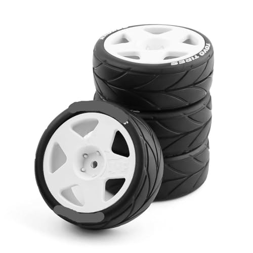 ZJNWTVUH 4pcs 1/10 Skala-Gummireifen und Plastikräder Kompatibel mit RC-Autos auf der Straße kompatibel mit Rallye-Modellen und verschiedenen Marken(4pcs White) von ZJNWTVUH