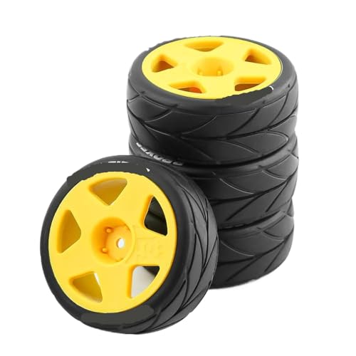 ZJNWTVUH 4pcs 1/10 Skala-Gummireifen und Plastikräder Kompatibel mit RC-Autos auf der Straße kompatibel mit Rallye-Modellen und verschiedenen Marken(4pcs Yellow) von ZJNWTVUH