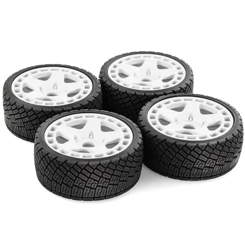 ZJNWTVUH 4pcs 100mm Offroad Buggy Wheels Reifen 1/8 1/7 mit 17 mm Sechskantkompatibel mit verschiedenen RC-Modellen(White) von ZJNWTVUH