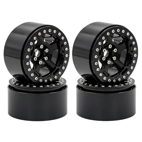 ZJNWTVUH 4pcs 2,2 Zoll Metall Beadlock Wall Rim Hub kompatibel mit 1/10 RC -Crawler -Fahrzeugen von 1/10 Skala(Black) von ZJNWTVUH