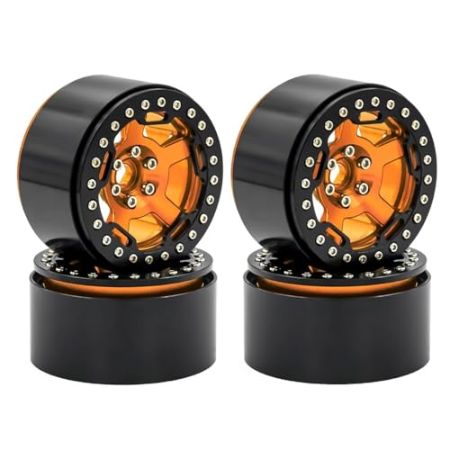 ZJNWTVUH 4pcs 2,2 Zoll Metall Beadlock Wall Rim Hub kompatibel mit 1/10 RC -Crawler -Fahrzeugen von 1/10 Skala(Orange) von ZJNWTVUH