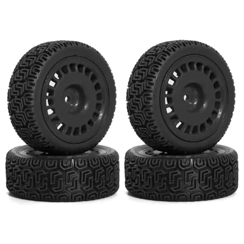 ZJNWTVUH 4pcs 68 mm Rallye Rally Gummi-Reifenräder Kompatibel mit 1/10-Offroad-Autos mit XV01 XV02 TT01 TT02 PTG-2-Upgrade-Teile kompatibel(Black) von ZJNWTVUH