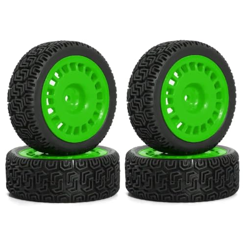 ZJNWTVUH 4pcs 68 mm Rallye Rally Gummi-Reifenräder Kompatibel mit 1/10-Offroad-Autos mit XV01 XV02 TT01 TT02 PTG-2-Upgrade-Teile kompatibel(Green) von ZJNWTVUH