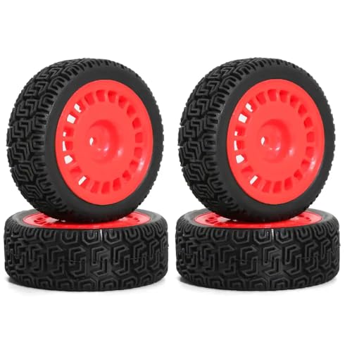 ZJNWTVUH 4pcs 68 mm Rallye Rally Gummi-Reifenräder Kompatibel mit 1/10-Offroad-Autos mit XV01 XV02 TT01 TT02 PTG-2-Upgrade-Teile kompatibel(Red) von ZJNWTVUH