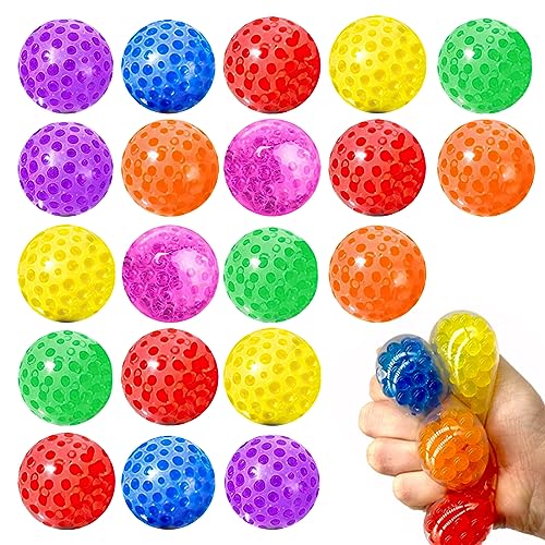 ZJRung 20 Stück Anti Stress Spielzeug Set Mesh Stressbälle Squishy Balls mit Wasser Perle Squeeze Ball zum entspannen für Angst abbauen und Beruhigung von ZJRung