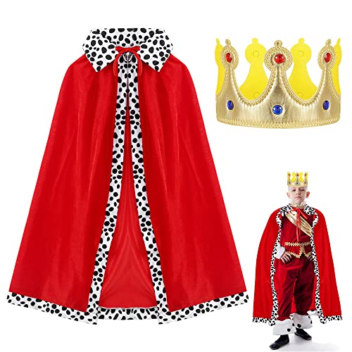 ZJRung König Kostüm Kinder 130cm Königsumhang Kinder Königsmantel Rot mit König Krone Märchenprinz Kostüm für König Königin Halloween Weihnachten Karneval Partys von ZJRung