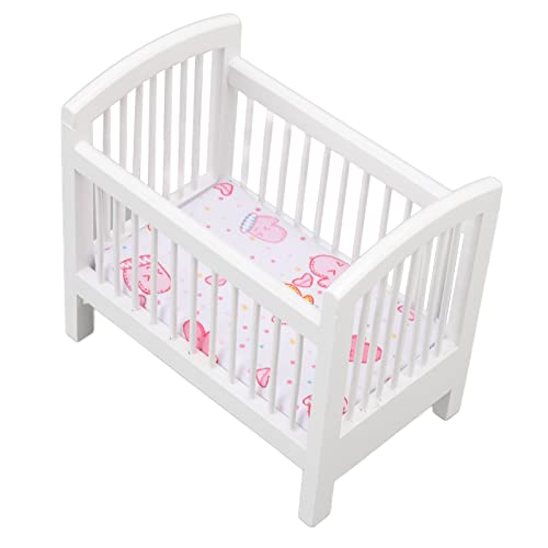 Babypuppe Kinderbett, Puppenhaus Möbelzubehör Puppe Krippe Möbel aus Baby Etagenbett Puppenhaus Accessoires und Möbel Miniatur Schlafzimmer Krippe für 1:12 Puppenhaus Weiß von ZJchao