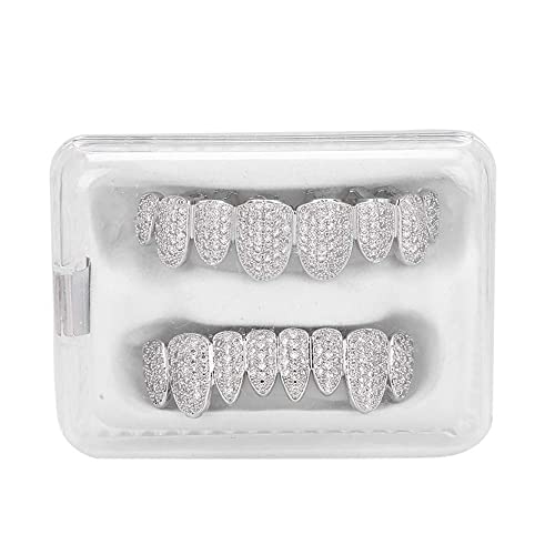 Grill Zähne, Grillz Zahnspange Grillz Zähne Hip Hop Teeth Grill Set Microset Diamond Braces Umweltfreundliche Messing Galvanik Grill Praktisch zu verwenden, perfekt für Halloween oder andere Anlässe von ZJchao