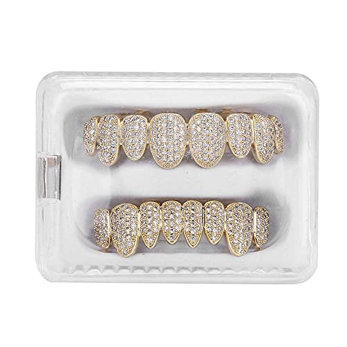 Grill Zähne, Grillz Zahnspange Grillz Zähne Hip Hop Teeth Grill Set Microset Diamond Braces Umweltfreundliche Messing Galvanik Grill Praktisch zu verwenden, perfekt für Halloween oder andere Anlässe von ZJchao