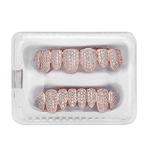 Grill Zähne, Grillz Zahnspange Grillz Zähne Hip Hop Teeth Grill Set Microset Diamond Braces Umweltfreundliche Messing Galvanik Grill Praktisch zu verwenden, perfekt für Halloween oder andere Anlässe von ZJchao