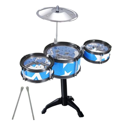 Kids Drum Set 3 Schlagzeug 2 Sticks Verstellbares Pedal -Percussion -Kit Jungen Mädchen Schwarzer Rahmen Anwendbarer Kinderzimmer (Blue) von ZJchao