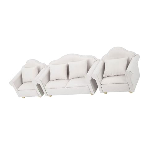 Mini-Puppenhaus, Kariertes Sofakissen-Set, Zimmermöbel, Spielzeug-Dekoration für Wohnzimmer, Schlafzimmer, Miniatur-Sessel, Couch [Spielzeughaus-Dekoration] (White) von ZJchao