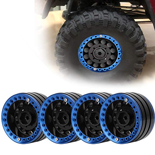 ZJchao Aluminium Beadlock Wheel Rims, SCX24 Felgen 4pcs 1,9in Aluminium Beadlock Wheel Rims Hubs 1,3 Aluminium Beadlock Wheels Rim RC Rad Hub für SCX10 1/10 RC Crawler Car (Schwarz Blau) von ZJchao